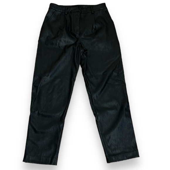 New Look Womens Pants Black Faux Leather Pleated Pleather Slacks Trousers Size 6 - Picture 1 of 15